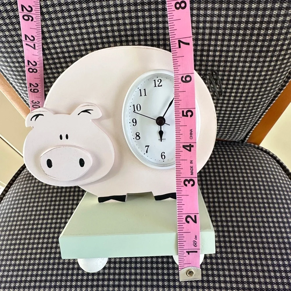 Wish Upon a Star Wooden Pink Piggy Clock on Green Stand